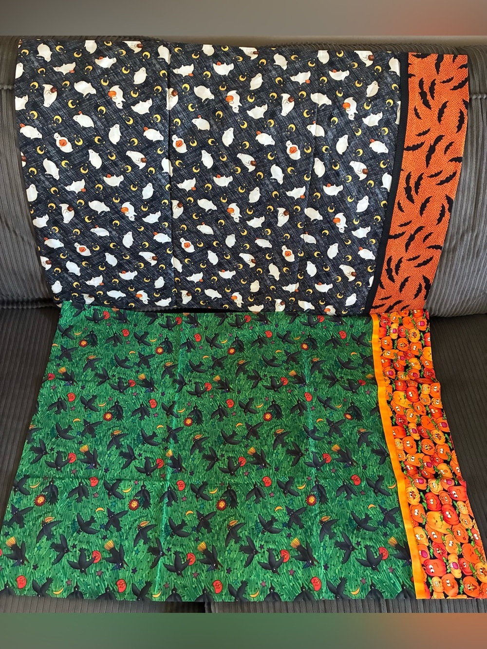 Lot of 2 VTG Halloween Handmade Patchwork Pillow Case Covers Crow Pumpkin Ghost